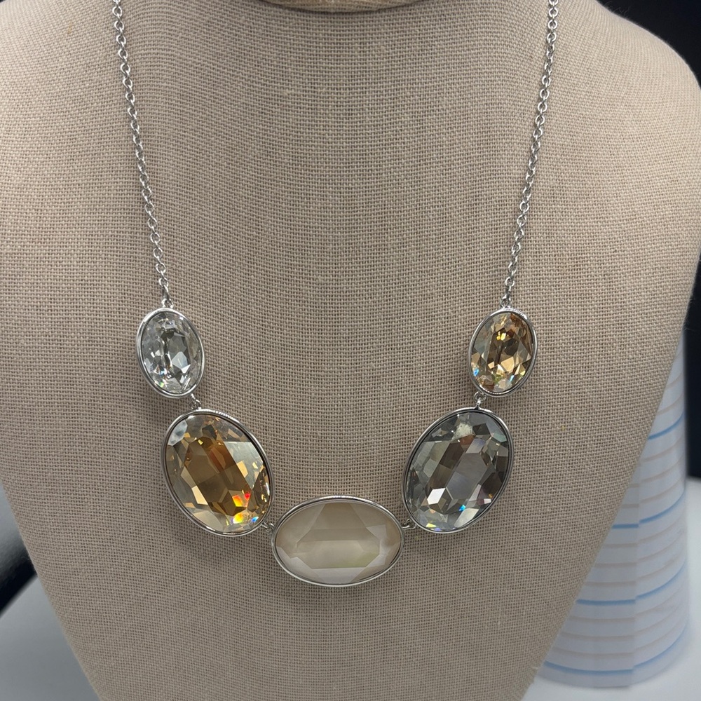 Statement Oval Multi-Stone Necklace in Gold and Clear Tones